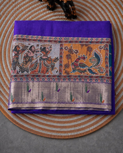 Kota Silk Saree with Kalamkari Dori Work and Muniya Border  - Violet