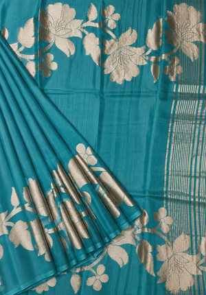 Kora Organza Saree with Jamdani Weaving and Self Border  - Rama Green