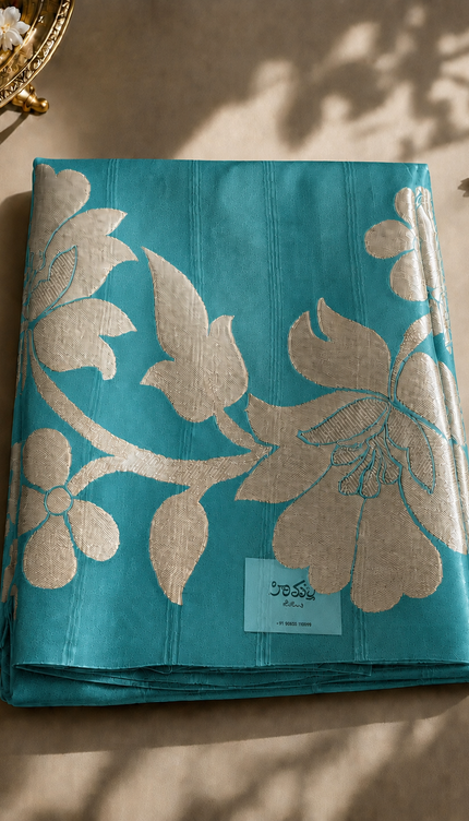 Kora Organza Saree with Jamdani Weaving and Self Border  - Rama Green