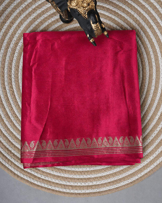 Crepe Saree with Golden Zari contrast Border -Red