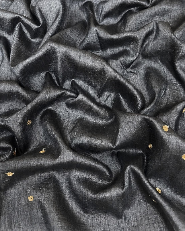 Tusser Saree With Floral Print With Ari Work  Contrast Border - Grey