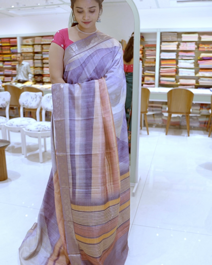 Korean Tussar  Abstract Print - Lavender