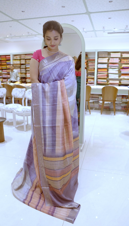 Korean Tussar  Abstract Print - Lavender