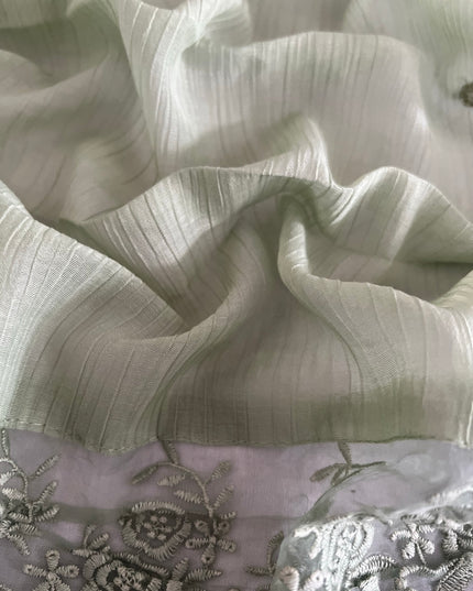Malai Chanderi Saree with Allover small mirror work and  Thread Embroidery  Scallop Border  - Pista Green