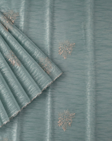 Soft  Tissue Orznga  Saree With Ari work and scallop Border-Light Rama Green