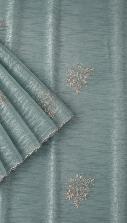 Soft  Tissue Orznga  Saree With Ari work and scallop Border-Light Rama Green