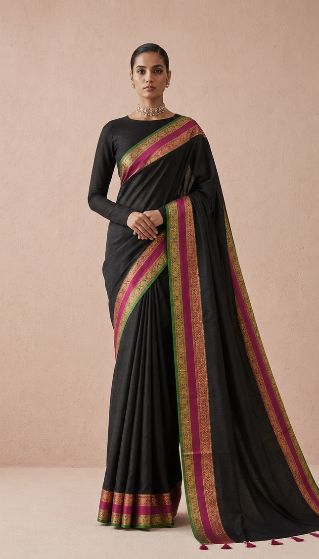 cotton sarere with kanchi bordar- Black