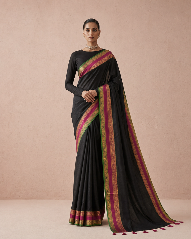 cotton sarere with kanchi bordar- Black
