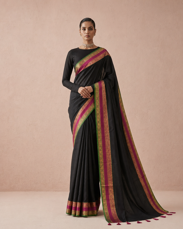 cotton sarere with kanchi bordar- Black