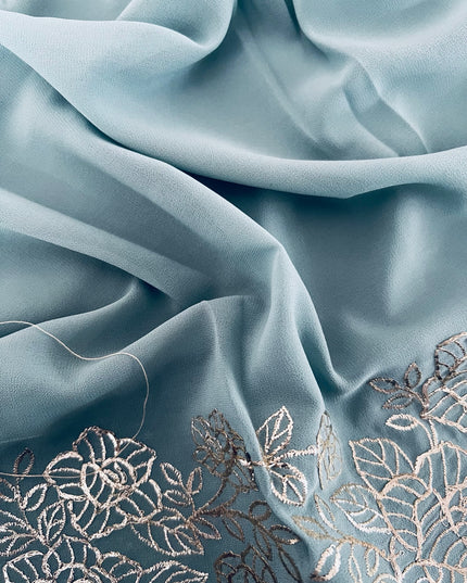 Leger Georgette Saree with  Peta Work and Scallop  Border- Light Blue