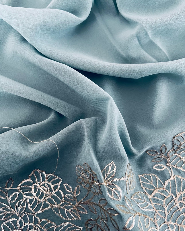 Leger Georgette Saree with  Peta Work and Scallop  Border- Light Blue