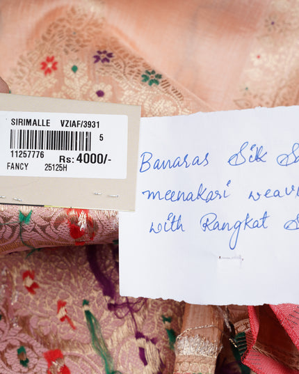 Banaras Silk Saree With Meenakari Weaving Butties With Rangkat Style - Peach
