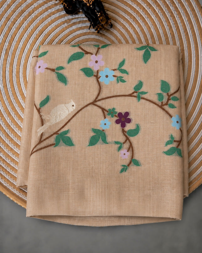 Cotton Chanderi Jamdani Saree with Self Weaving Floral Design - Cream