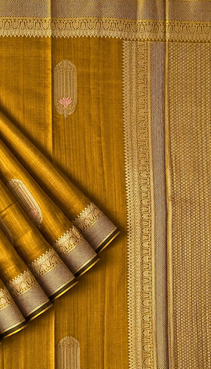 Semi Raw Silk Saree With Gold Zari Weaving Meenakari Butties and kaddi Border - Brown
