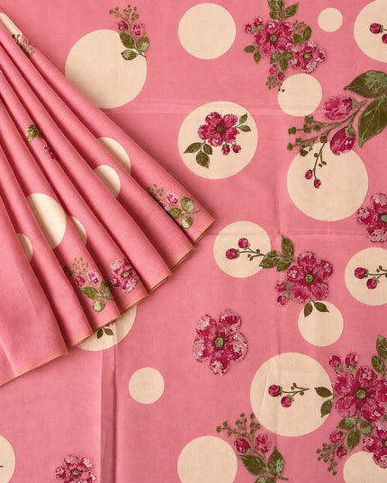 Chanderi Saree with Self Weaving Floral Design -Pink
