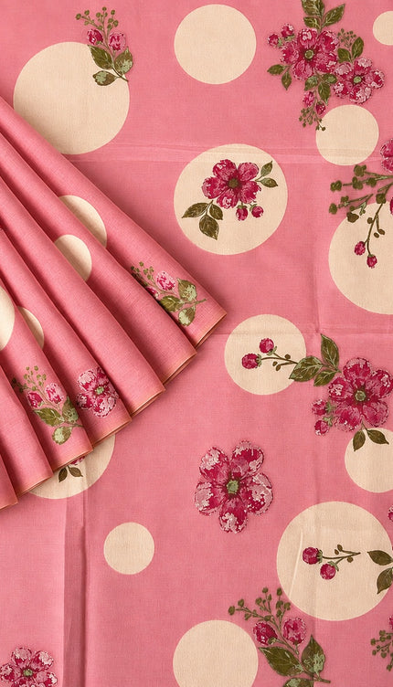 Chanderi Saree with Self Weaving Floral Design -Pink