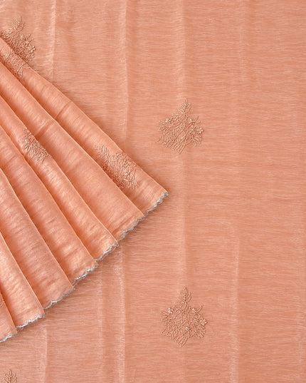 Soft  Tissue Orznga  Saree With Ari work and scallop Border- light Peach