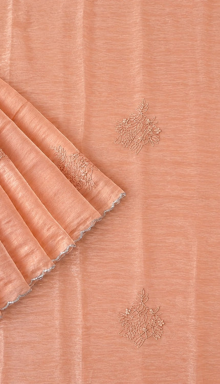 Soft  Tissue Orznga  Saree With Ari work and scallop Border- light Peach
