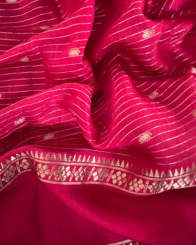 Munga Silk Saree With All over Oosi Design and Small Gold Butties  Contrast Border-  Lavender & Pink