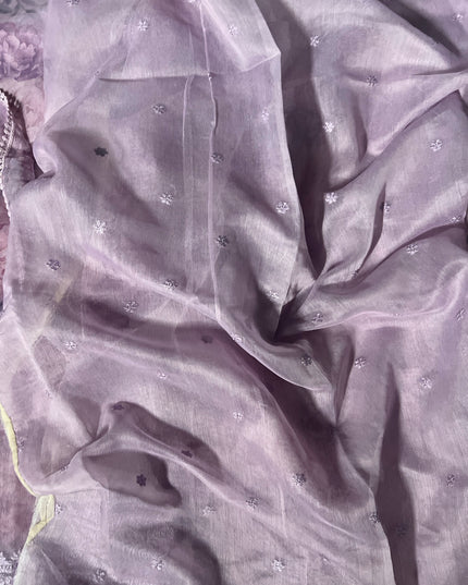 Silk Kota Saree with Floral Print and Thread Embroidery work Border with Lace- Light Purple