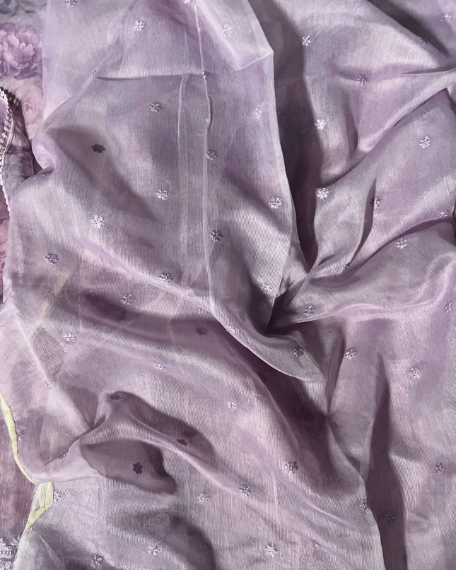 Silk Kota Saree with Floral Print and Thread Embroidery work Border with Lace- Light Purple