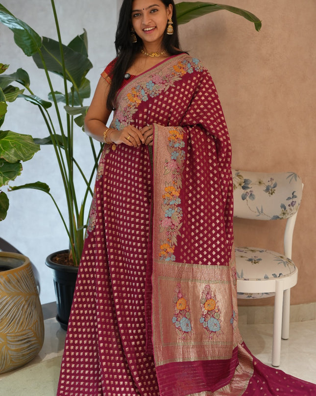 Kadi Georgette  Saree With Meena Kari Border -Magenta