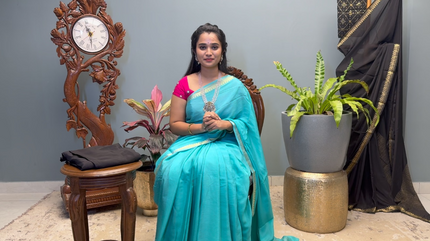 Crepe Saree with Golden Zari contrast Border - Blue