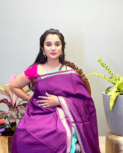 Crepe Saree with Golden Zari contrast Border - Purple