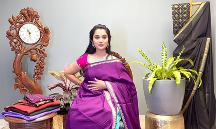Crepe Saree with Golden Zari contrast Border - Purple