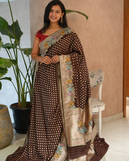 Kadi Georgette  Saree With Meena Kari Border -Brown