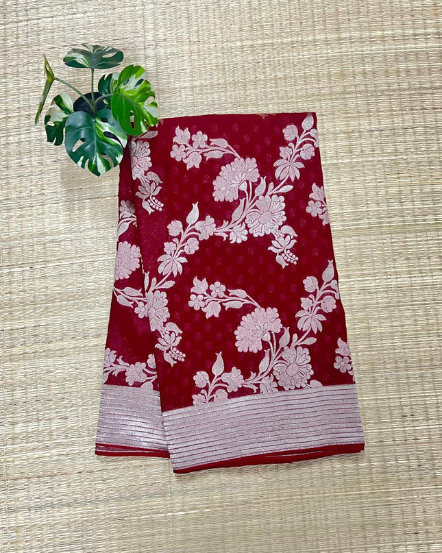 kaddi georgette Saree with Thread Work  Border - Maroon