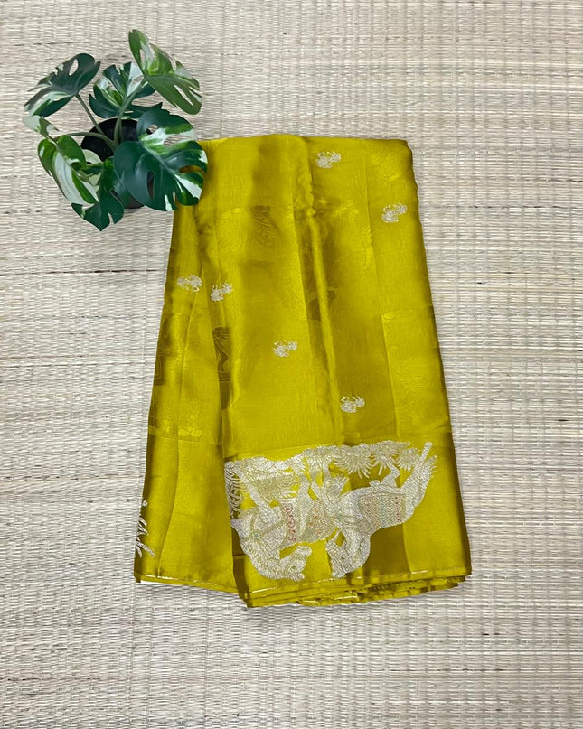 Munga Silk  Saree with Satin Border - Yellow