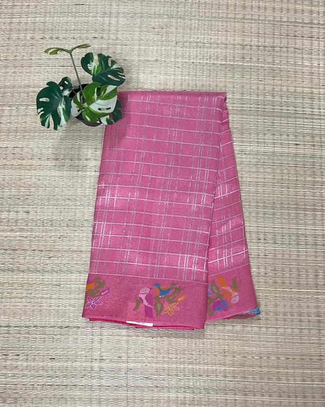 Banaras Saree with  Meena kari weaviung Border - Pink