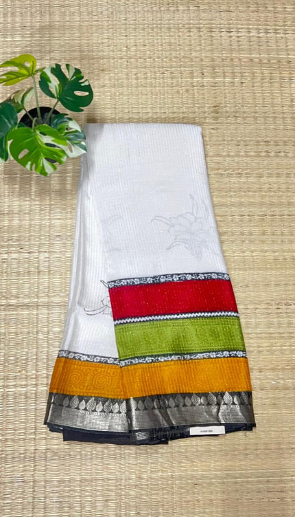 Georgette saree with Florl Print  and Rankant border -  Black