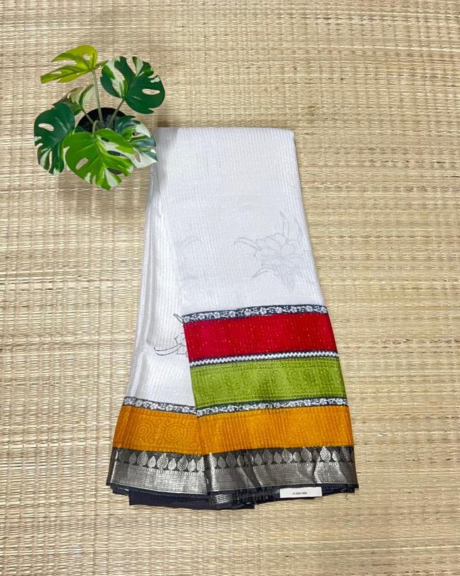 Georgette saree with Florl Print  and Rankant border -  Black