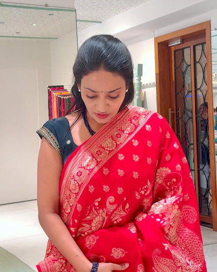 Munga Silk With Allover Gold Zari Work - Red