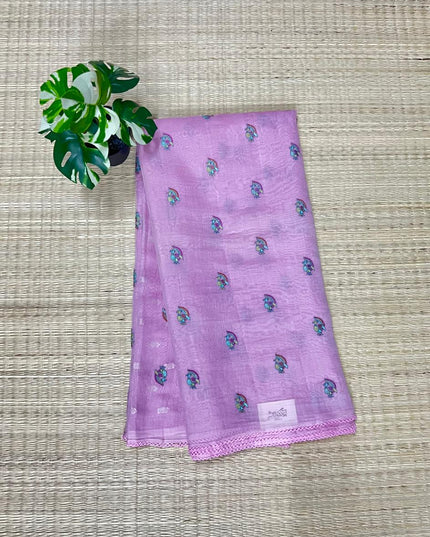 Mul Chanderi saree with Thread Work Butties and lace Border Border  -Baby Pink