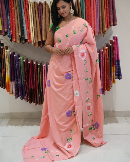 cotton saree with  Allover Printed Floweer Design and contrast border -Pink