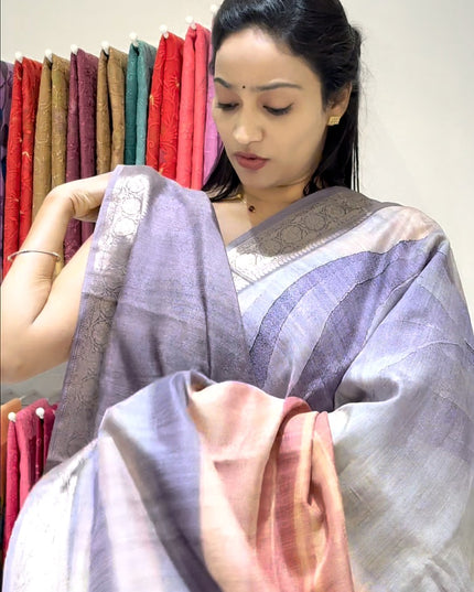 Korean Tussar  Abstract Print - Lavender