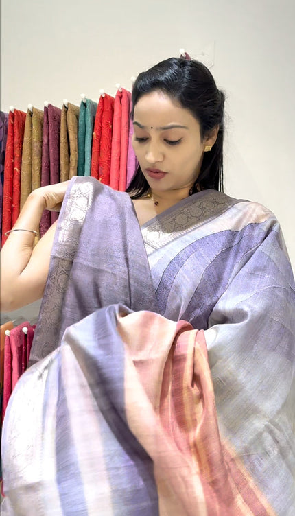 Korean Tussar  Abstract Print - Lavender