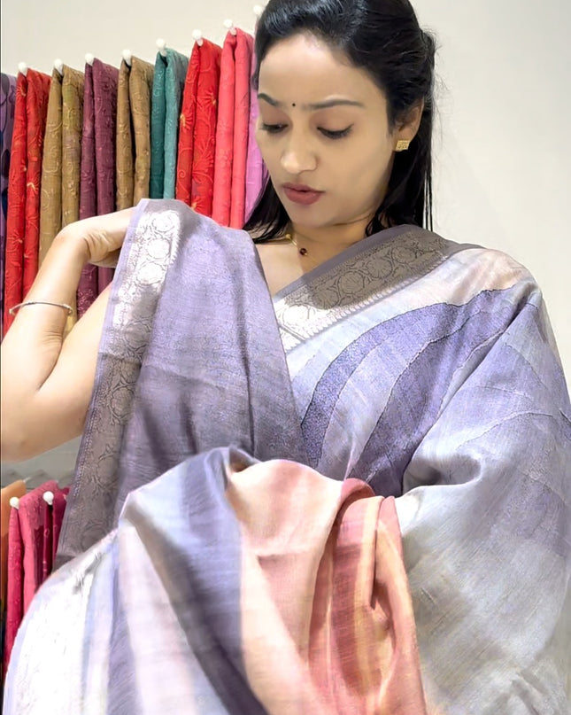 Korean Tussar  Abstract Print - Lavender