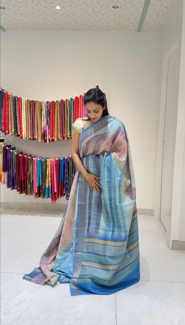 Korean Tussar  Abstract Print - Multi color