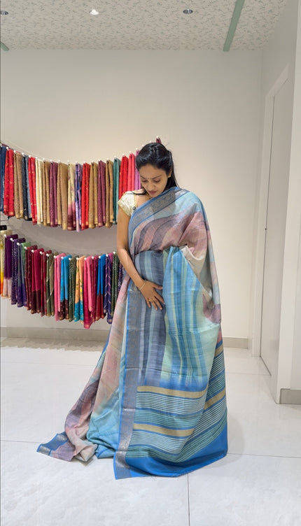 Korean Tussar  Abstract Print - Multi color