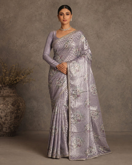 Georgette Saree With Sequence Work and Lace Border- Lavender