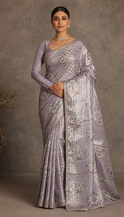 Georgette Saree With Sequence Work and Lace Border- Lavender