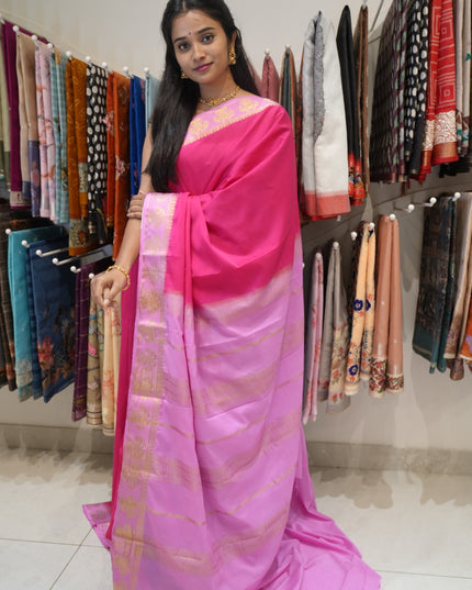Mysore Silk sarees with  Gandaberunda Design  Contrast  Border - Pink