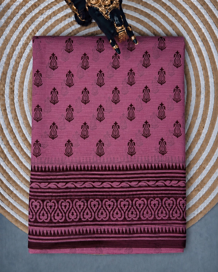 Pure Silk Saree With All Over Block Print - Light pink
