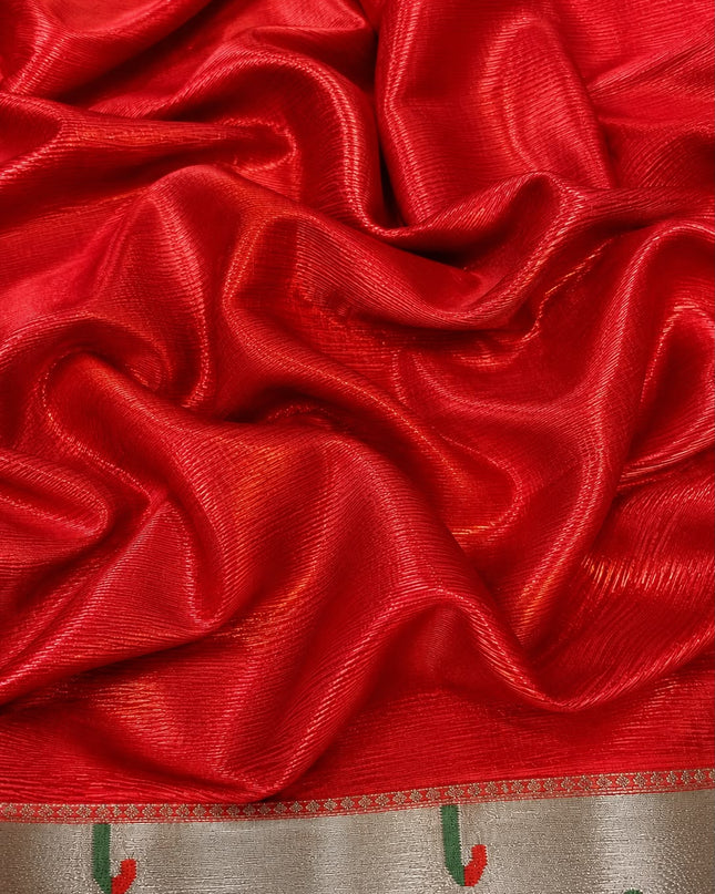 Kota Silk Saree with Kalamkari Dori Work and Muniya Border  - Red