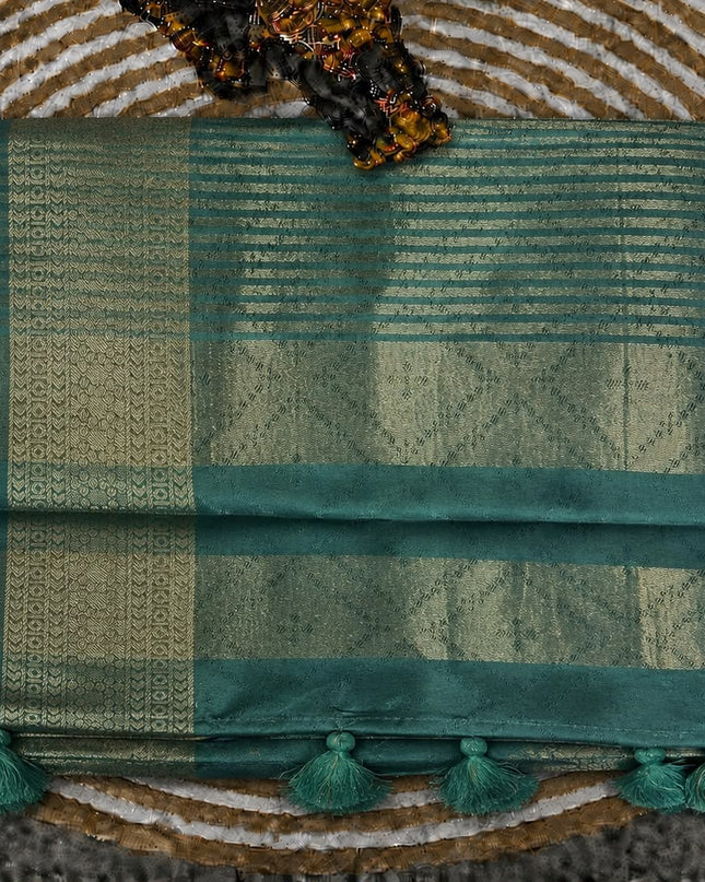 Tusser Silk Saree With Zig Zag Print and Floral and Contrast Border - Light Grey