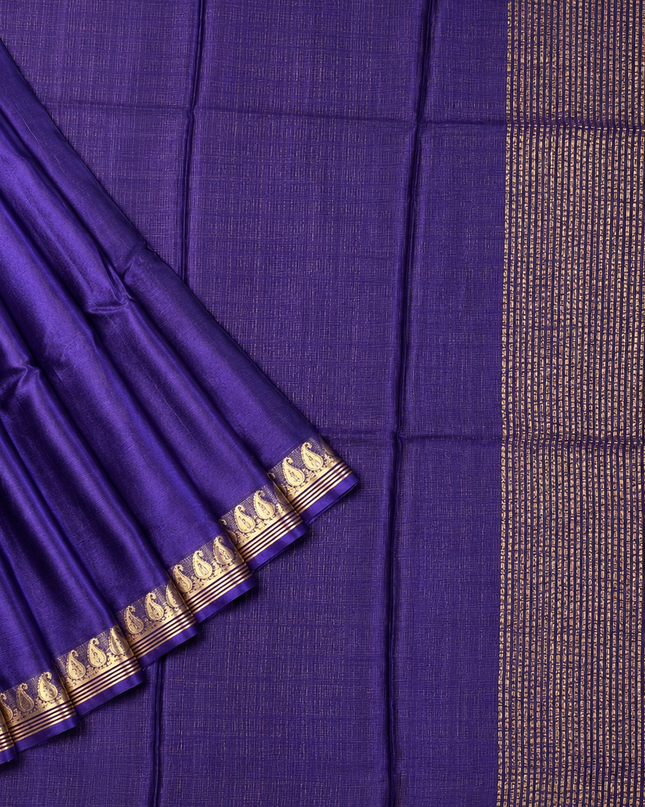 Crepe Saree with Golden Zari contrast Border - Purple